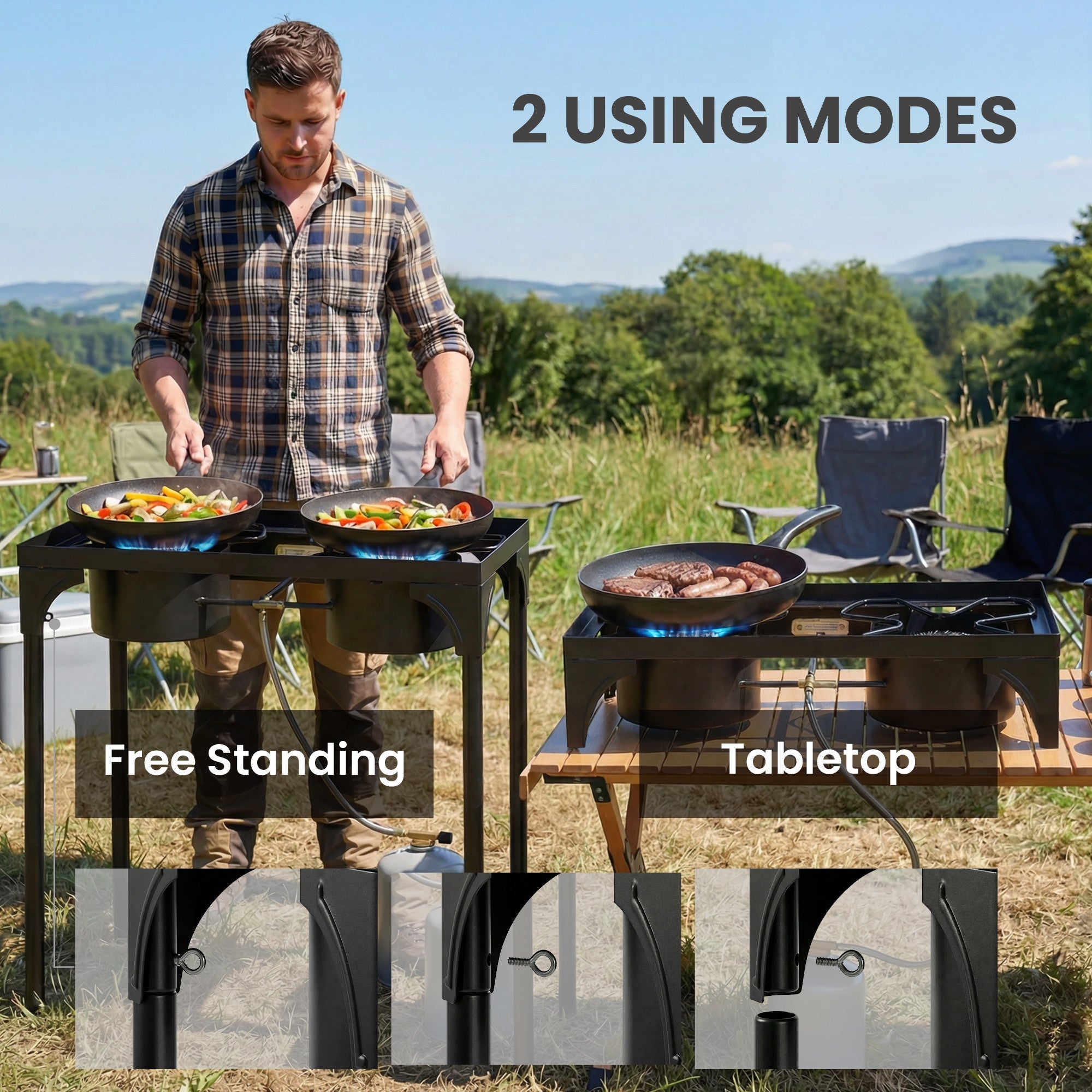 Outsunny Double Burner Camping Stove, 150,000 BTU High Pressure Camping Gas Stove with Detachable Legs, Black