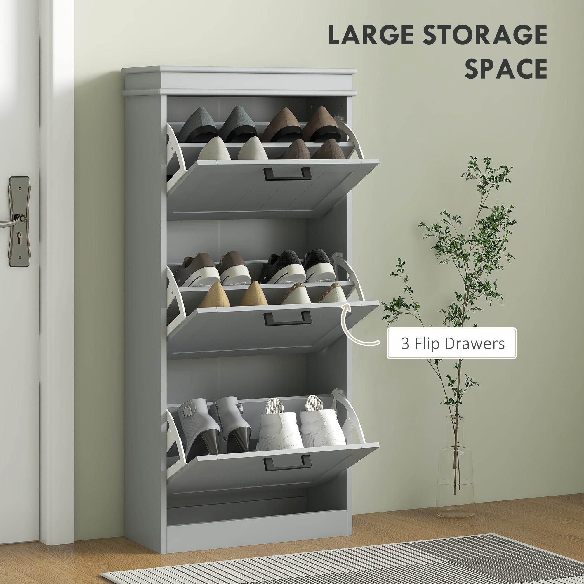 HOMCOM Three-Drawer Minimalistic Shoe Cabinet - Grey