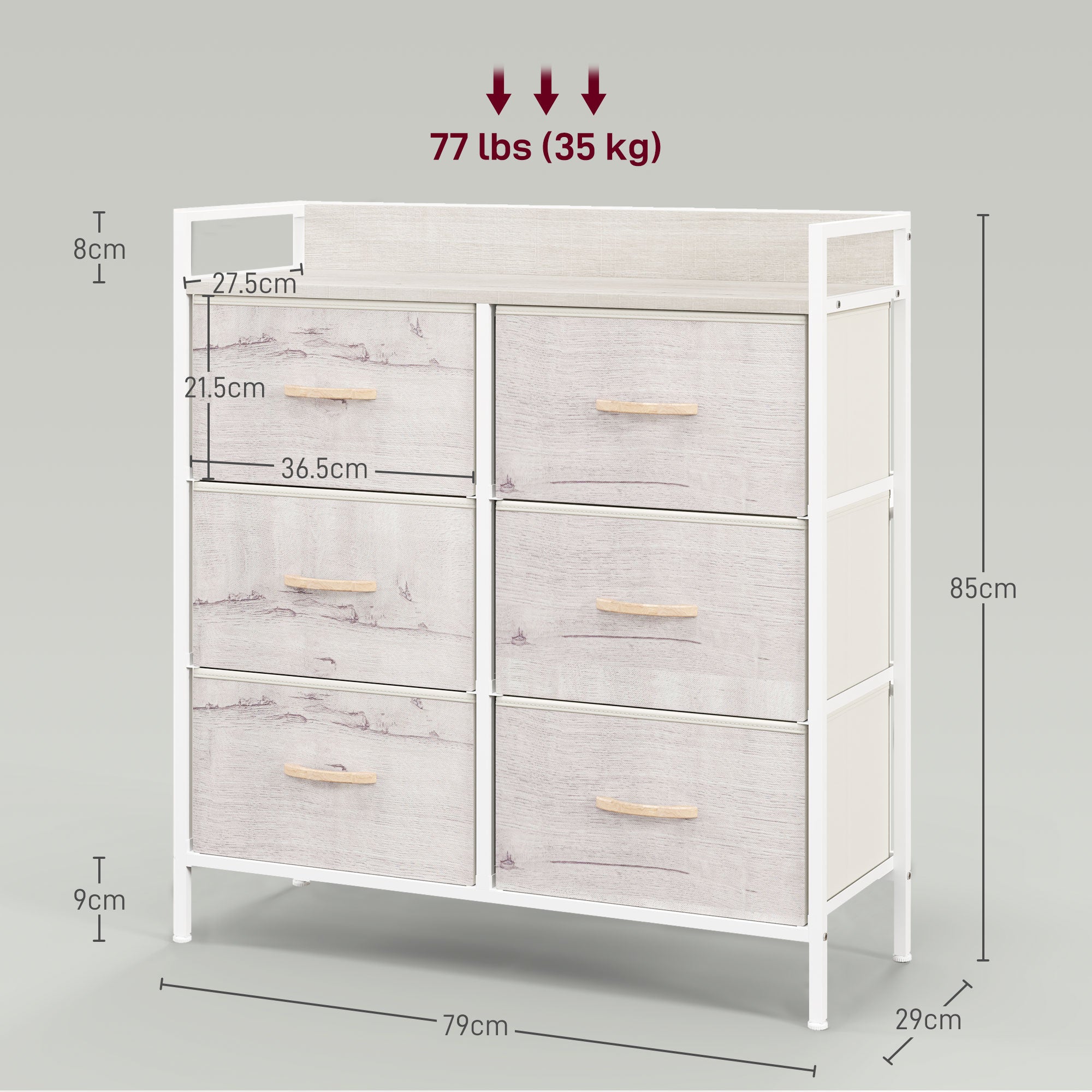HOMCOM Rustic Chest of Six Fabric Drawers - Natural