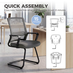 HOMCOM Padded Meeting Office Chair, Ergonomic Desk Chair No Wheels with Sled Base for Bedroom, Waiting, Reception, Dark Grey