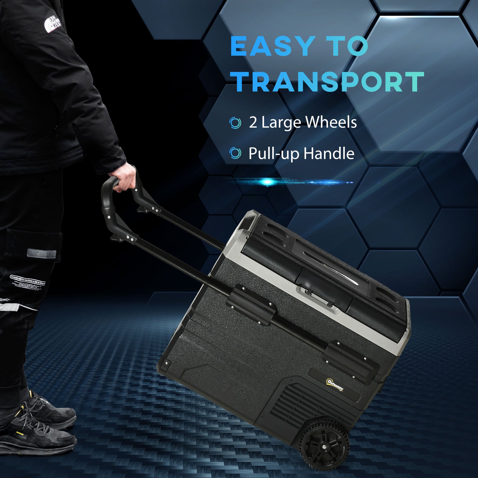 Outsunny 50L Car Refrigerator, Portable Compressor Cooler Box, Fridge Freezer w/ Inner LED Light, Foldable Handles, Cup Holders, 12/24V DC and 110-240V AC for Campervan RV Boat Travel Down to -20√¢‚Äû∆í