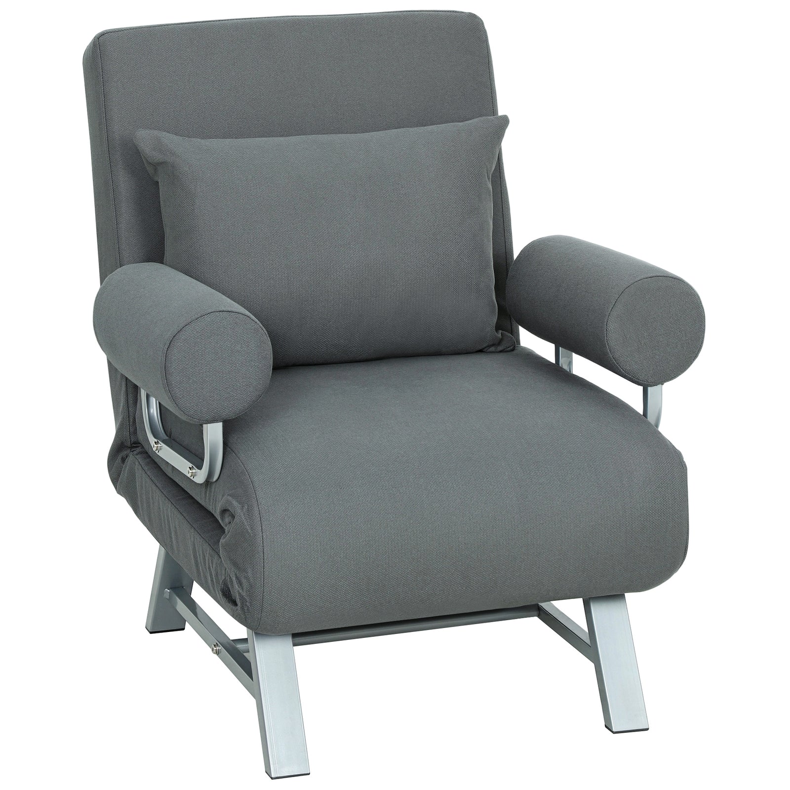 HOMCOM Single Sofa Bed, 3-in-1 Convertible Folding Chair Bed with Adjustable Backrest, Removable Armrests, Dark Grey