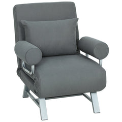 HOMCOM Single Sofa Bed, 3-in-1 Convertible Folding Chair Bed with Adjustable Backrest, Removable Armrests, Dark Grey