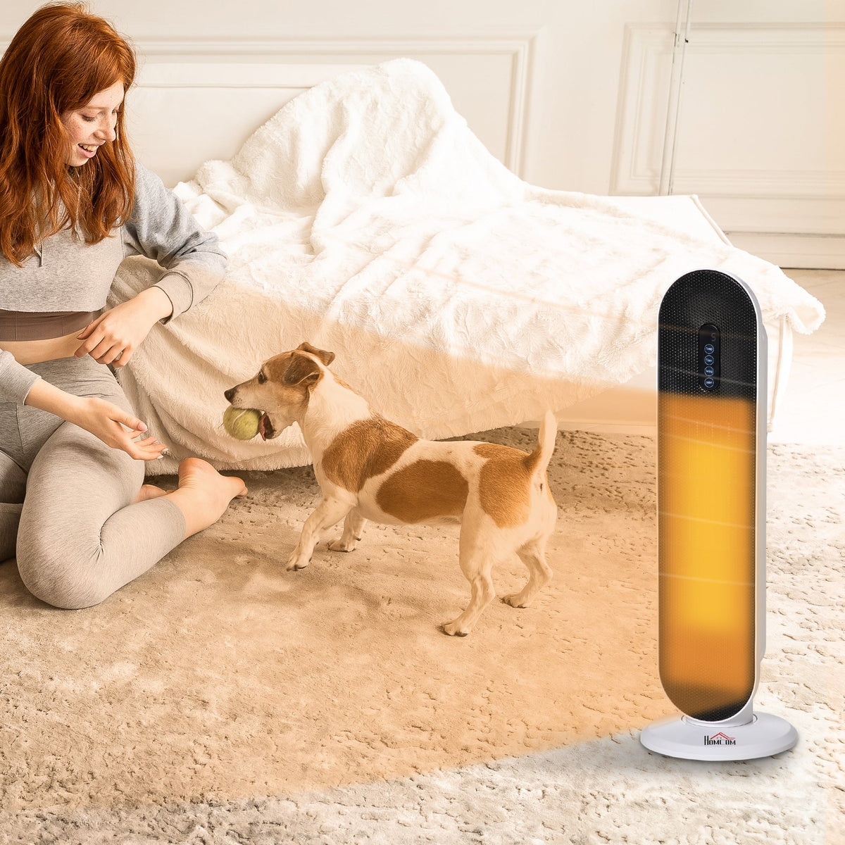 HOMCOM Ceramic Space Heater, Indoor Tower Heater with 2 Heat, Oscillation, Remote Control, Timer, Tip-Over & Overheating