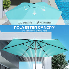 Outsunny 2.6 m Garden Parasol Umbrella with Aluminium Pole, Outdoor Patio Umbrella with Tilt and Crank, Vent, Turquoise