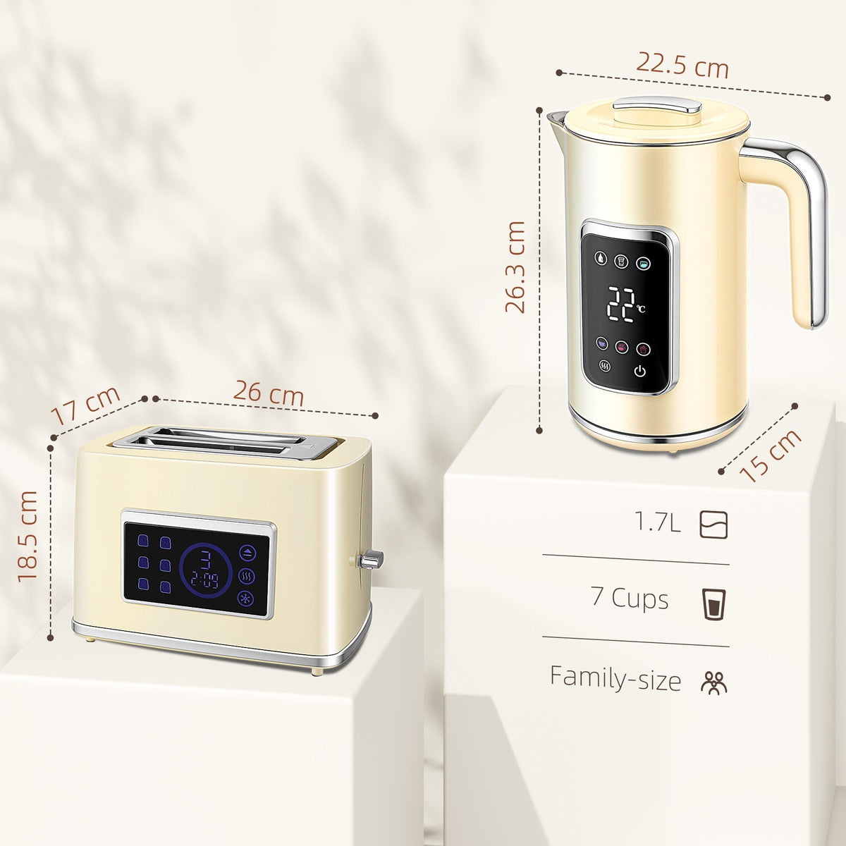 HOMCOM Touch Screen Kettle and Toaster Set - Cream