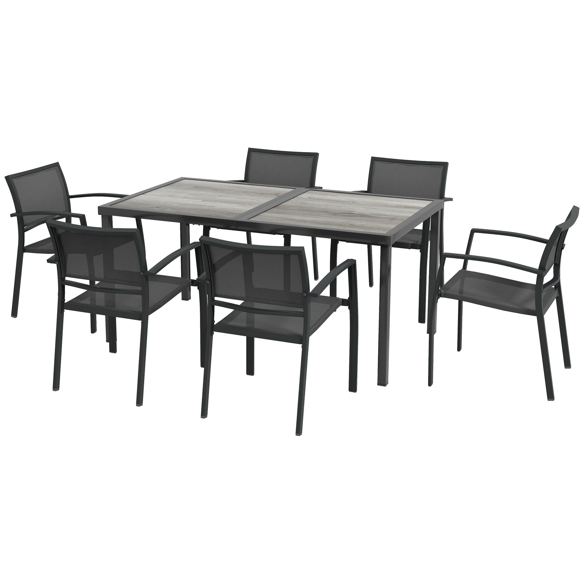 Outsunny Seven-Piece Casual Outdoor Dining Set, with Wood-Effect Table - Grey