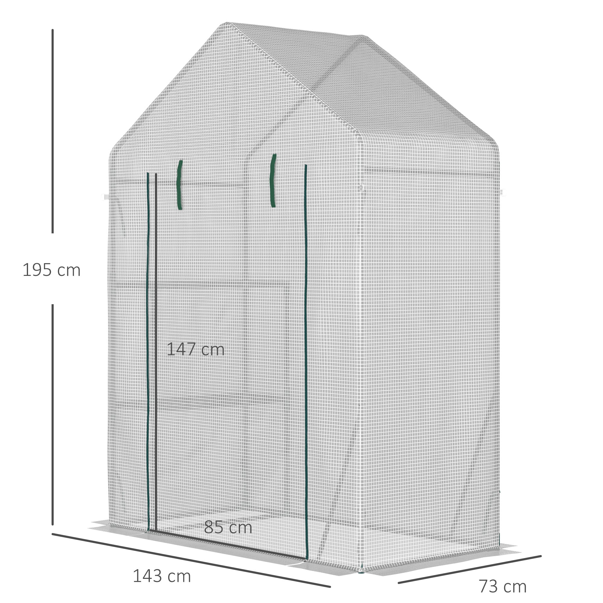 Outsunny Walk In Greenhouse with 2 Tier Shelf, Portable Gardening Plant Grow House Tomato Greenhouse with Roll up Zip Panel Door, Reinforced PE Cover, 143 x 73 x 195cm, Green