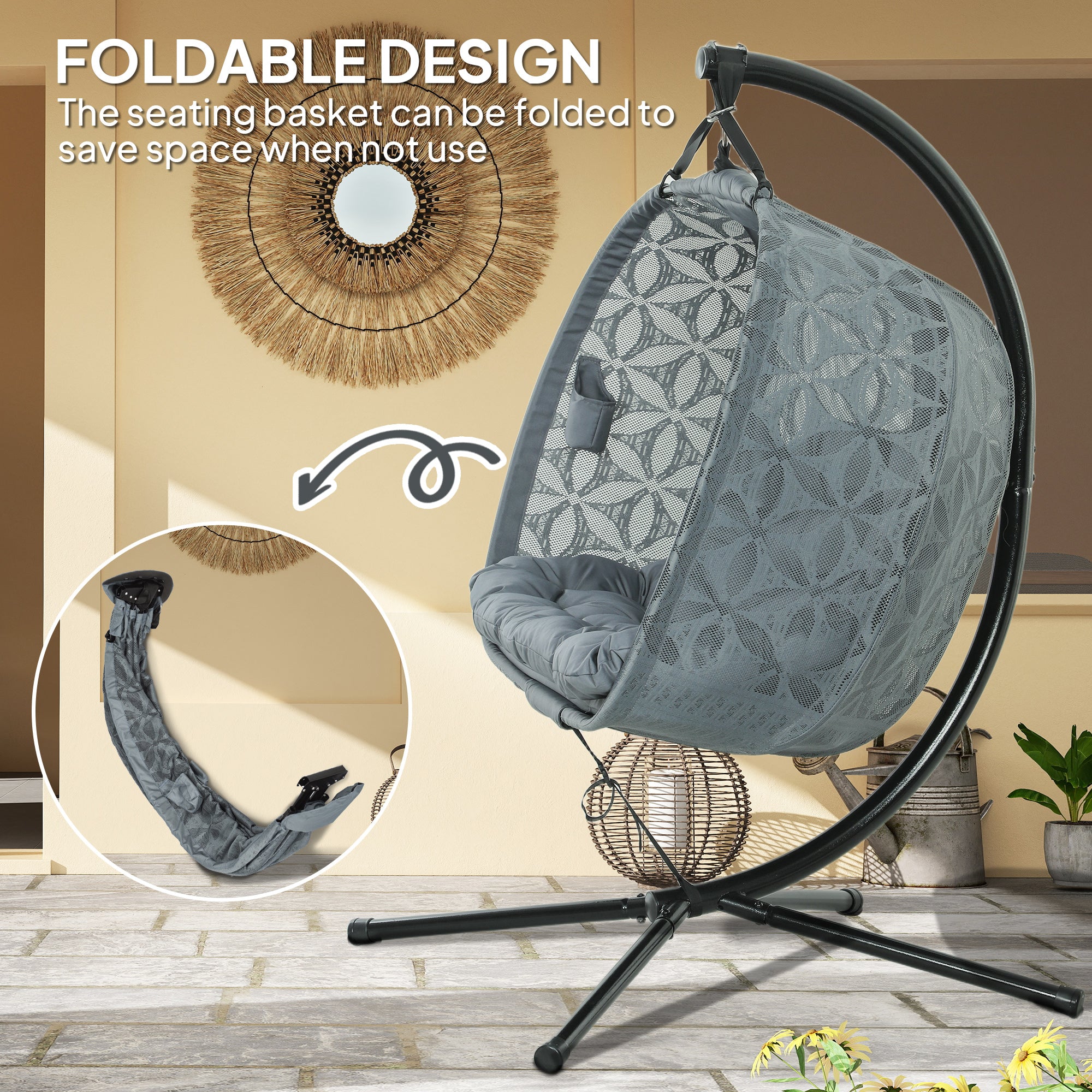 Outsunny Outdoor Double Hanging Chair with Cushion and Cup Holders, Charcoal Grey