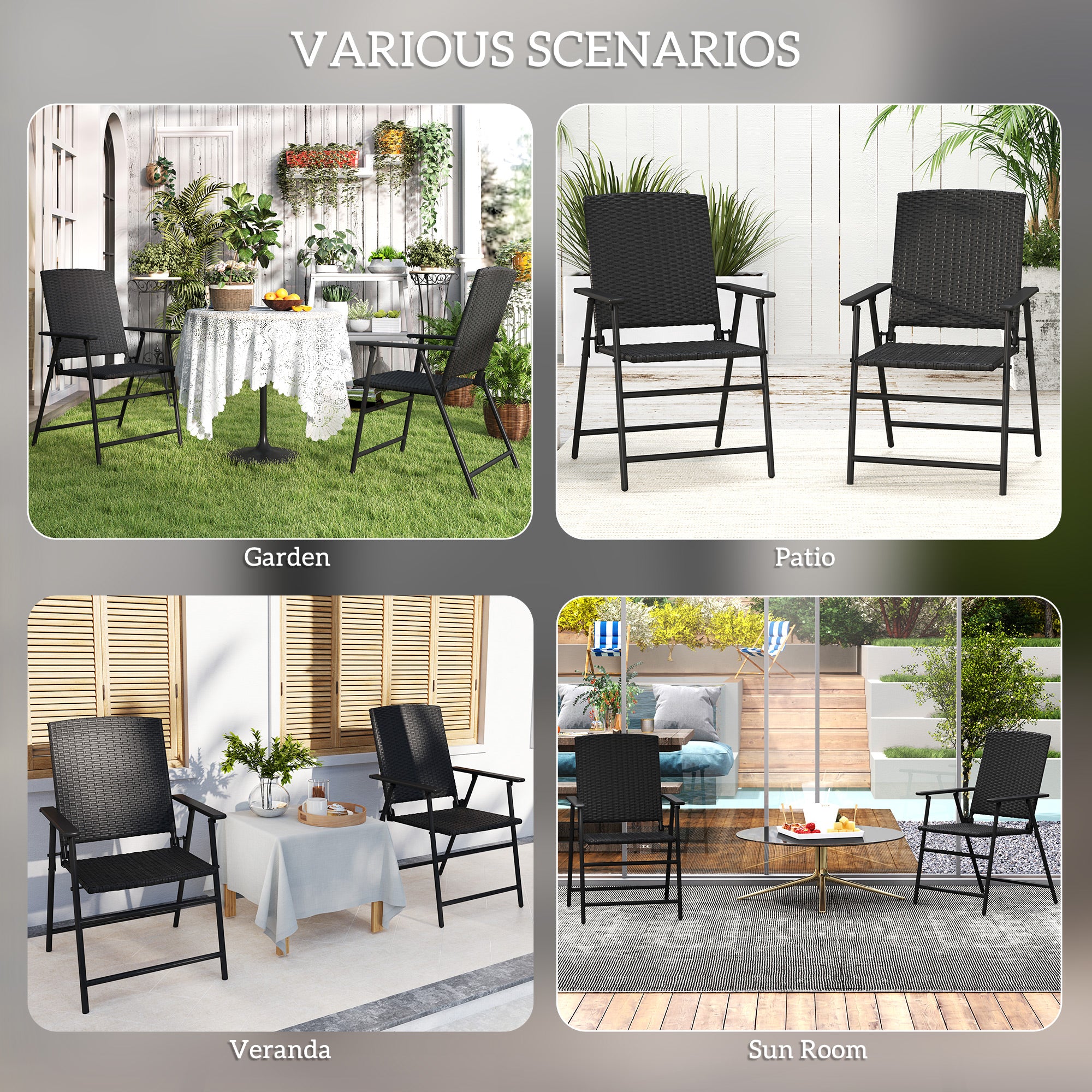 Outsunny Set of Two Folding Rattan Seat Chairs - Black