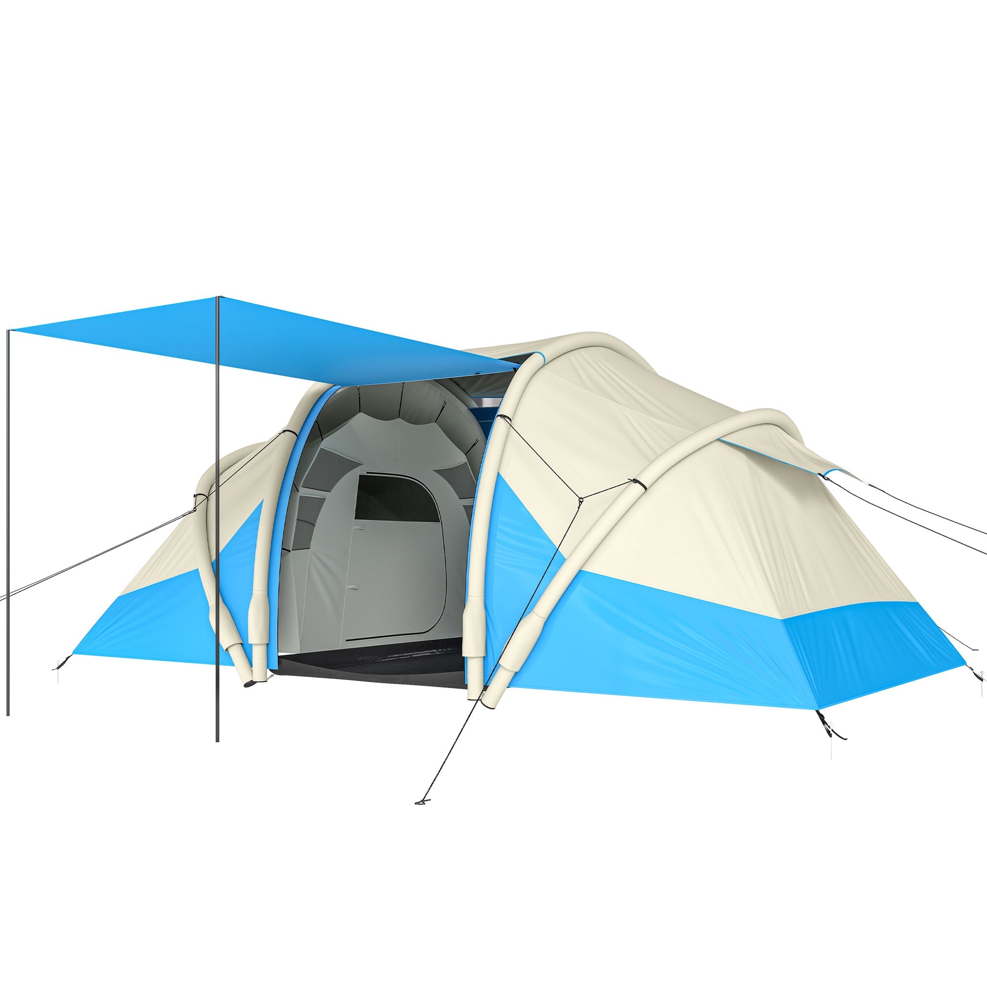 Outsunny Inflatable Tent 2 Bedroom 3000mm Waterproof Windproof Air Tent with Carry Bag for 2-4 Person