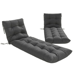 Outsunny Sun Lounger Cushions Only, Garden Lounge Chair Cushions Set of 2, Sunbed Replacement Pads with 4 Ties, Dark Grey