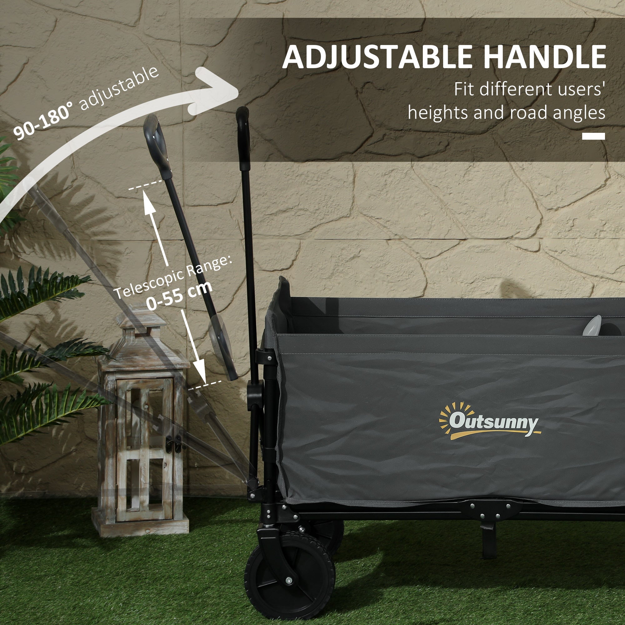 Outsunny 120L Festival Trolley on Wheels, Folding & Compact Camping Trolley Cart with Adjustable Handle for Garden, Beach, Fishing, Grey