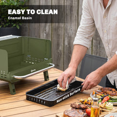 Outsunny Portable BBQ Grill, Charcoal Barbecue Grill with Adjustable Grates, Foldable Legs, Side Shelf for Camping Travel, Green