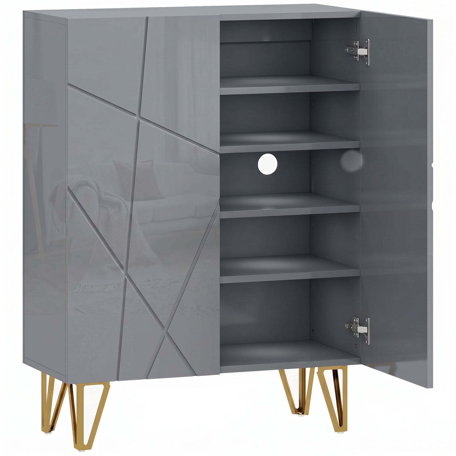 HOMCOM Narrow Shoe Storage Cabinet with Soft-Close Hinges and Adjustable Shelves for 15-20 Pairs of Shoes, Grey