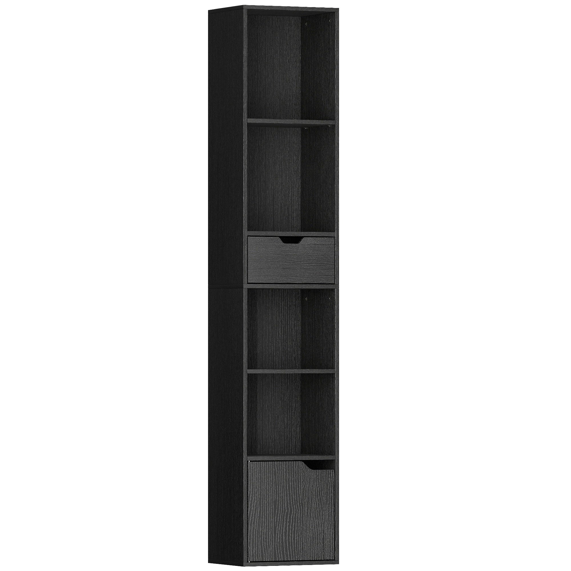 HOMCOM 6-Tier Bookcase, Tall Narrow Bookshelf with Drawer and Door - Black