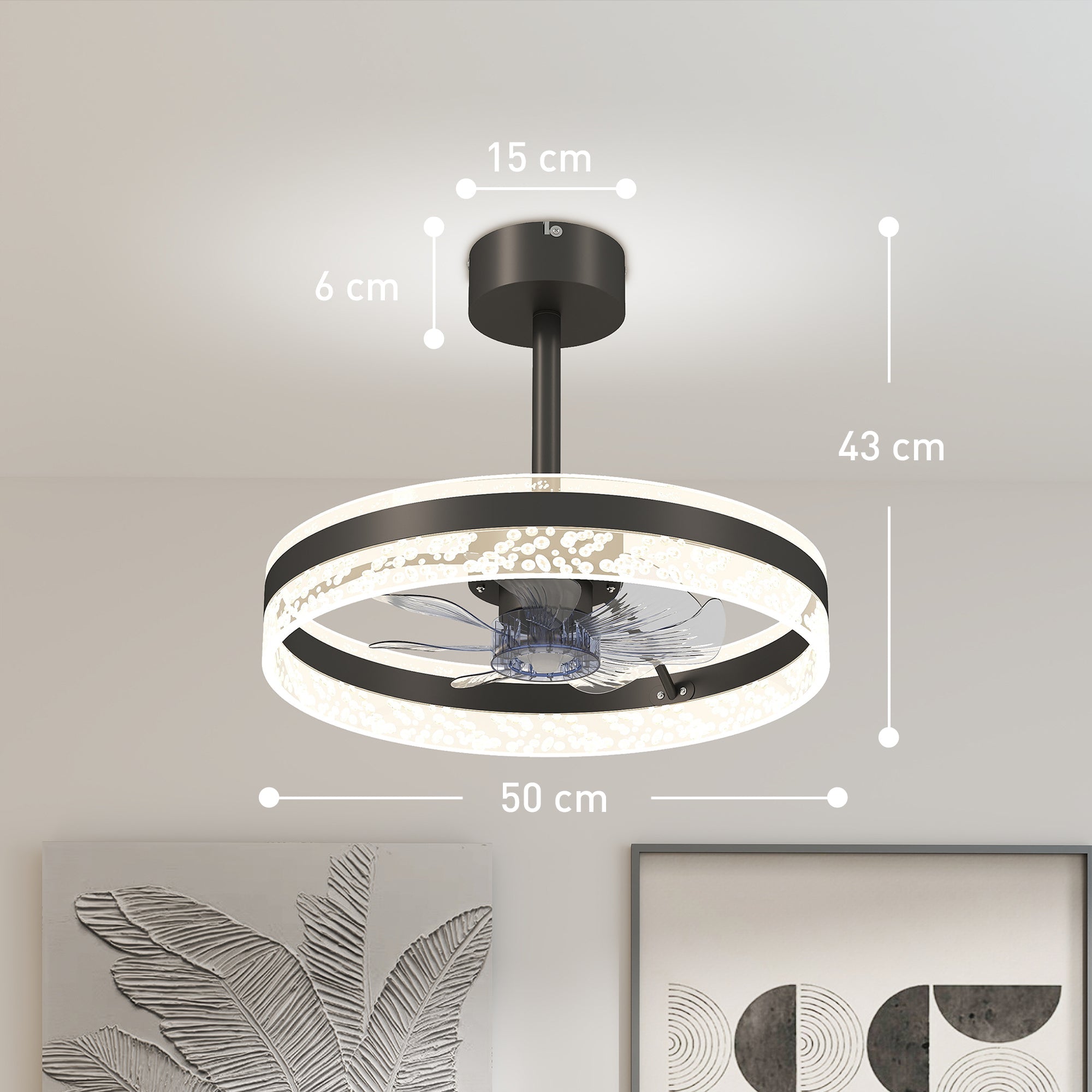 HOMCOM Ceiling Fan with LED Light and Remote - Black