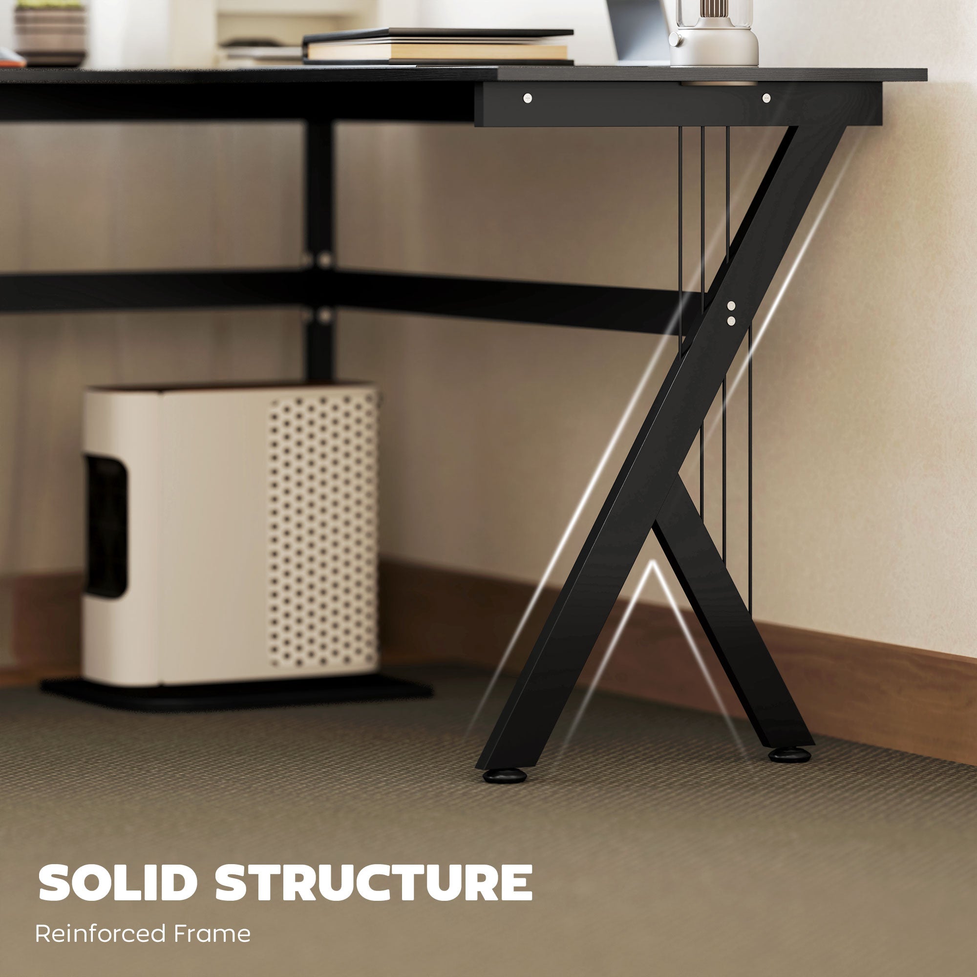 HOMCOM L Shaped Gaming Desk, 155 x 130cm Corner Computer Desk with CPU Stand for Home Office, Study Workstation, Black