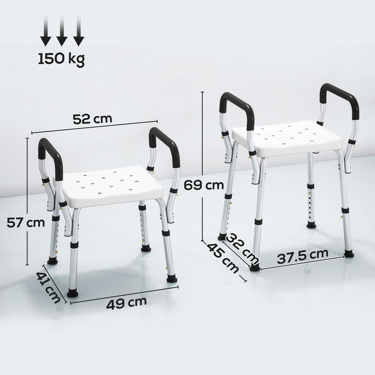 HOMCOM 57-69cm Aluminium Frame Bath Seat