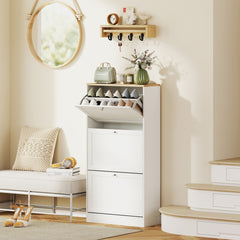 HOMCOM Modern Compact Three-Drawer Shoe Storage Cabinet - White