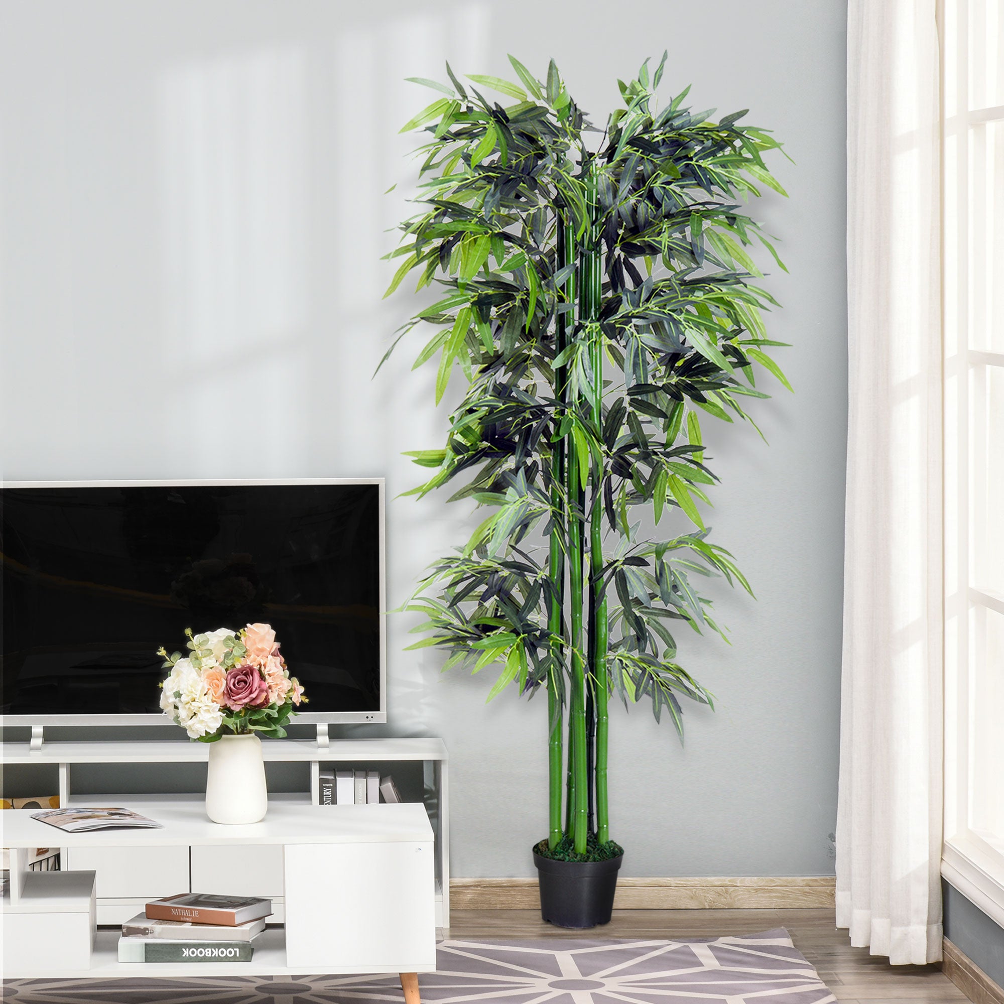 Outsunny 6ft Artificial Bamboo Tree Plant Greenery in A Pot for Home Office Planter 1.8M