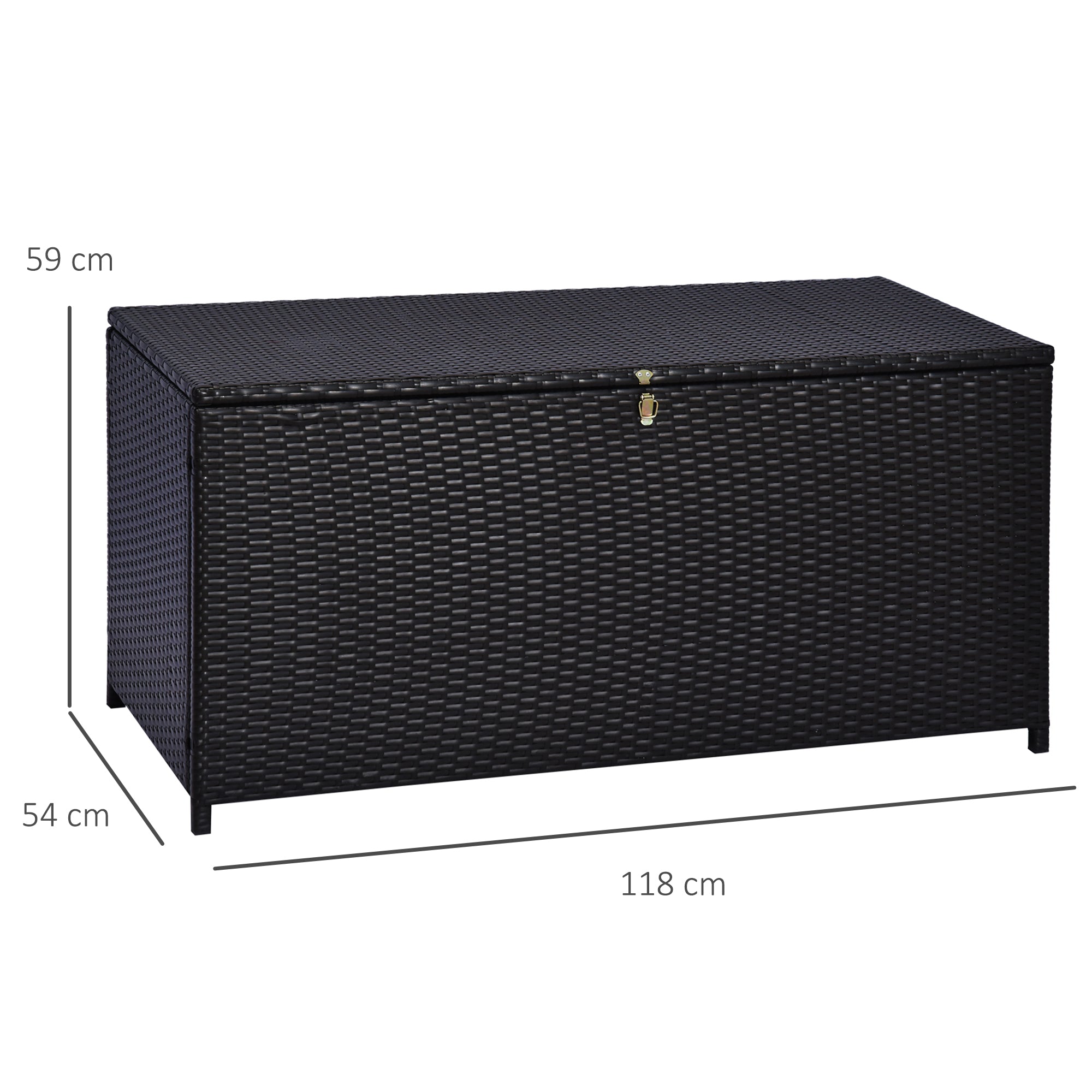 Outsunny 284 L Rattan Garden Storage Box, Outdoor Garden Storage Box with Gas Lift and Lockable Lid, Outdoor Wicker Rattan Chest Container for Garden Tools, 118 x 54 x 59 cm, Dark Brown