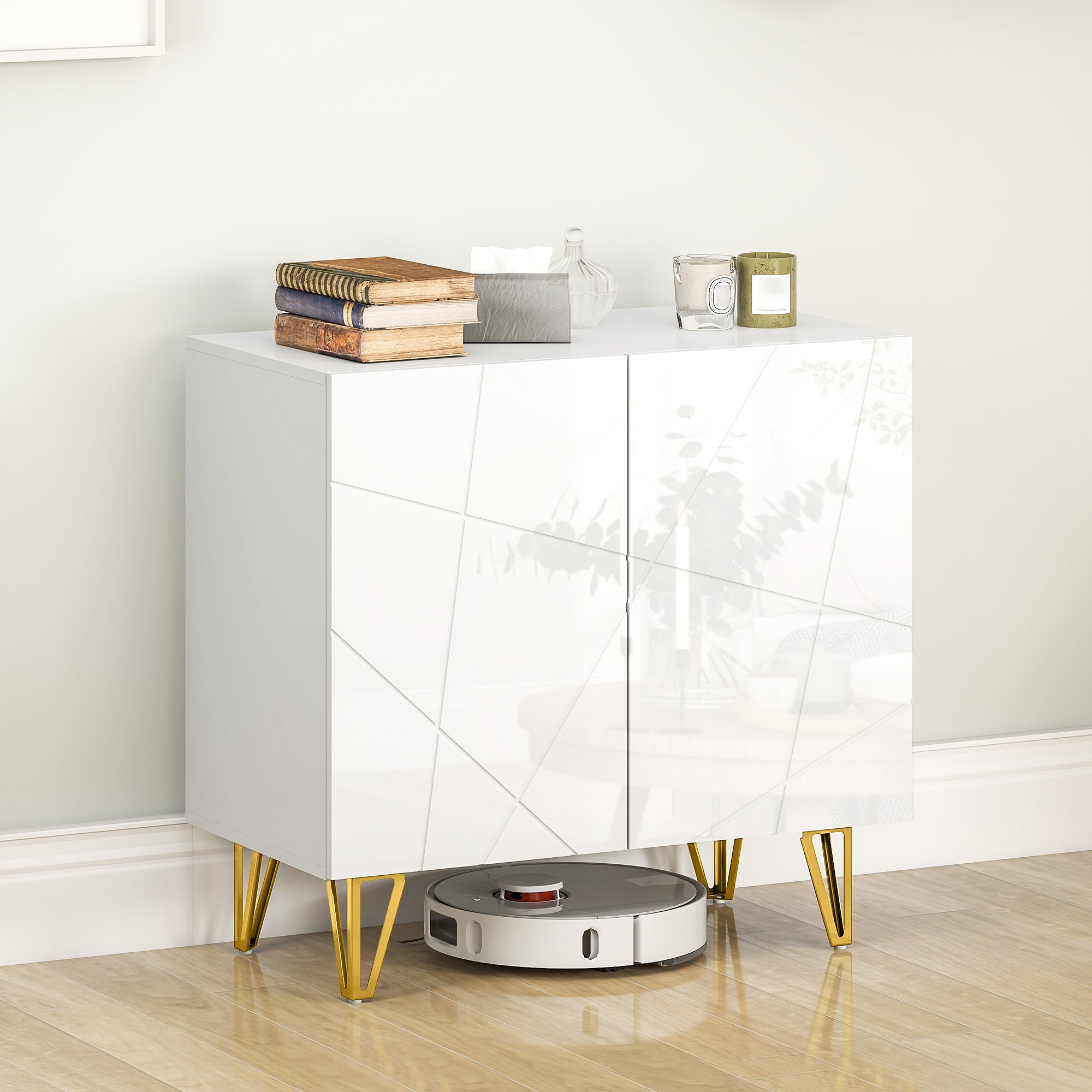 HOMCOM Modern Luxe High Gloss Sideboard, with Hairpin Legs - White