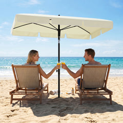Outsunny 2 x 1.3m Garden Parasol Umbrella, Outdoor Market Table Umbrella with Ruffles & Aluminium Pole, Rectangular Tilting Parasol Sun Shade Canopy, Cream White