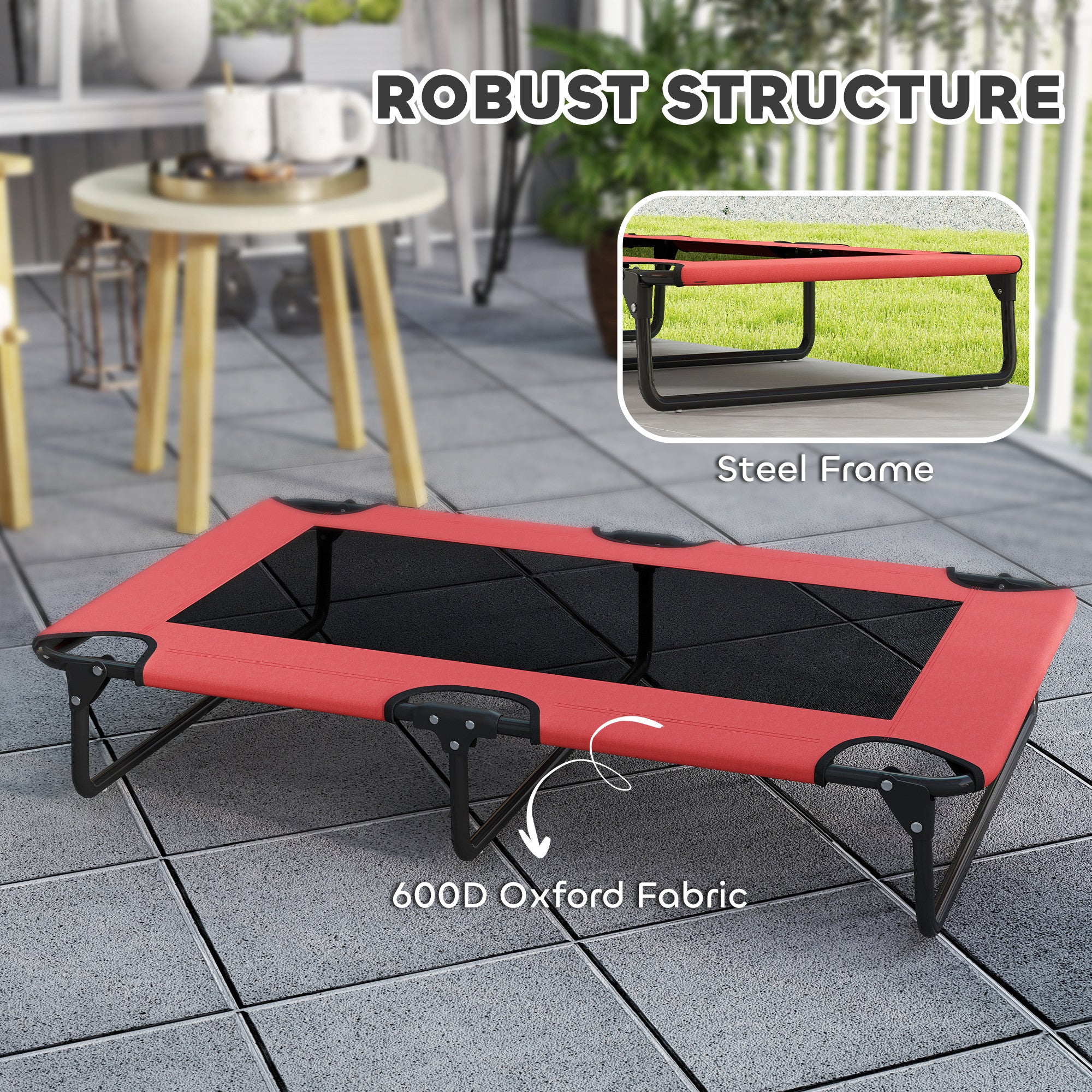 PawHut Portable Raised Dog Bed, Elevated Pet Cot with Breathable Mesh for Indoor Outdoor, for Large Dogs, Red