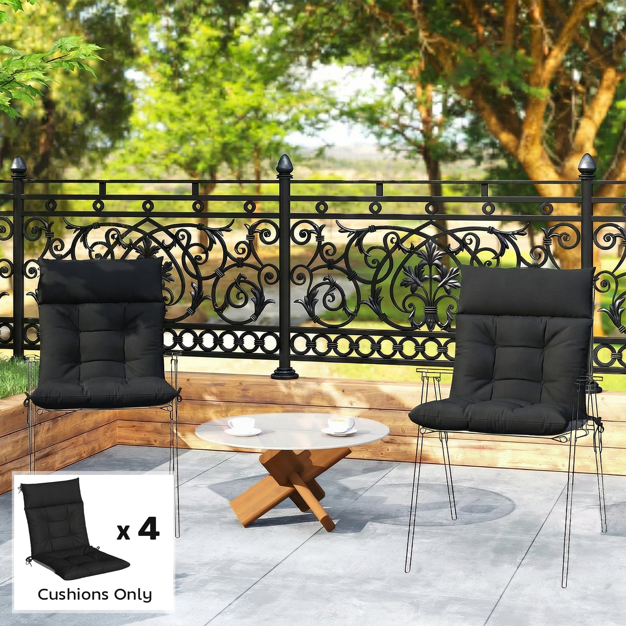 Outsunny Patio Chair Cushions Set of 4, Waterproof Non-Slip Lounge Chair Cushions, 112x53cm, Black