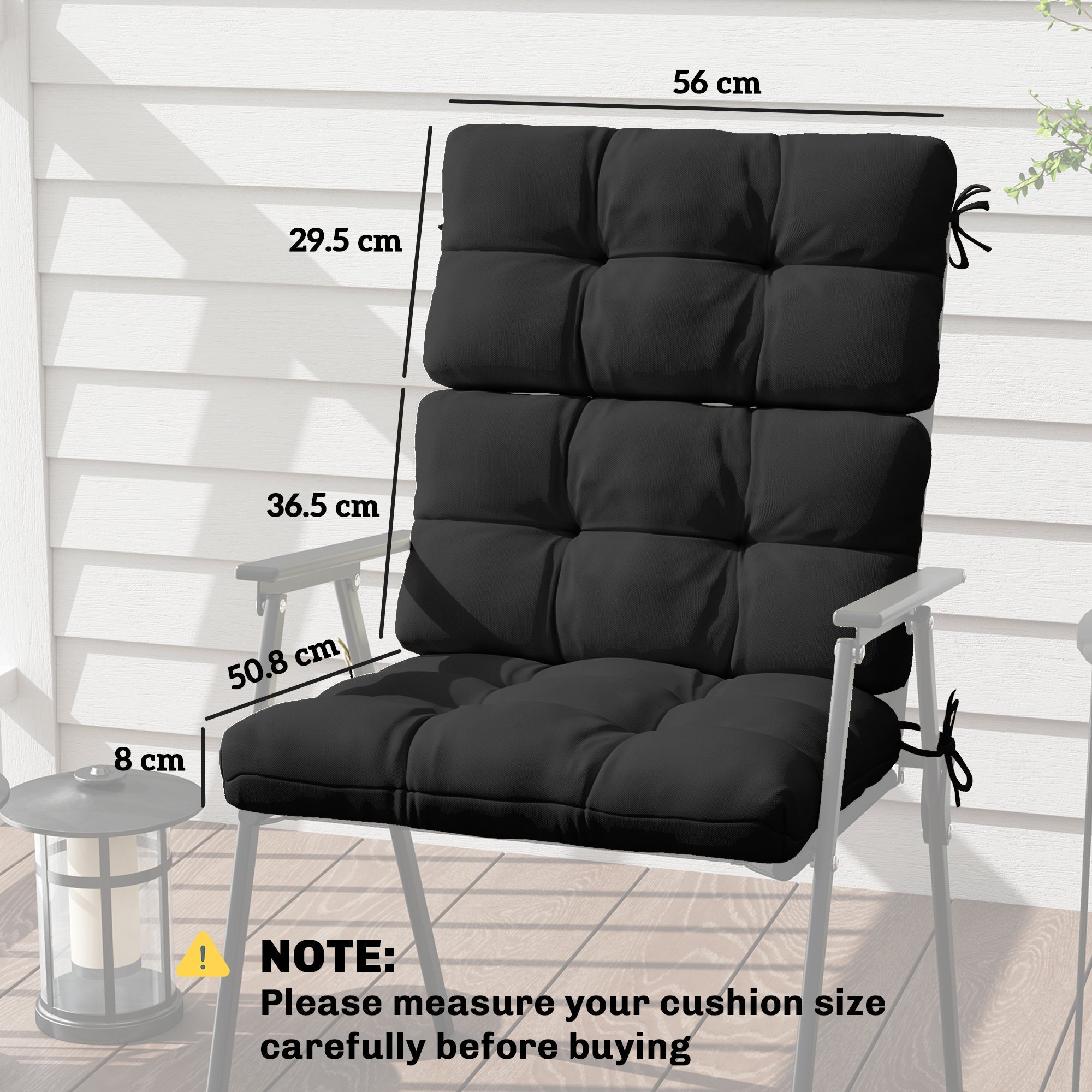 Outsunny 2-Piece Seat Cushion Replacement with Backrest, Garden Patio Chair Cushions Set with Ties, Black