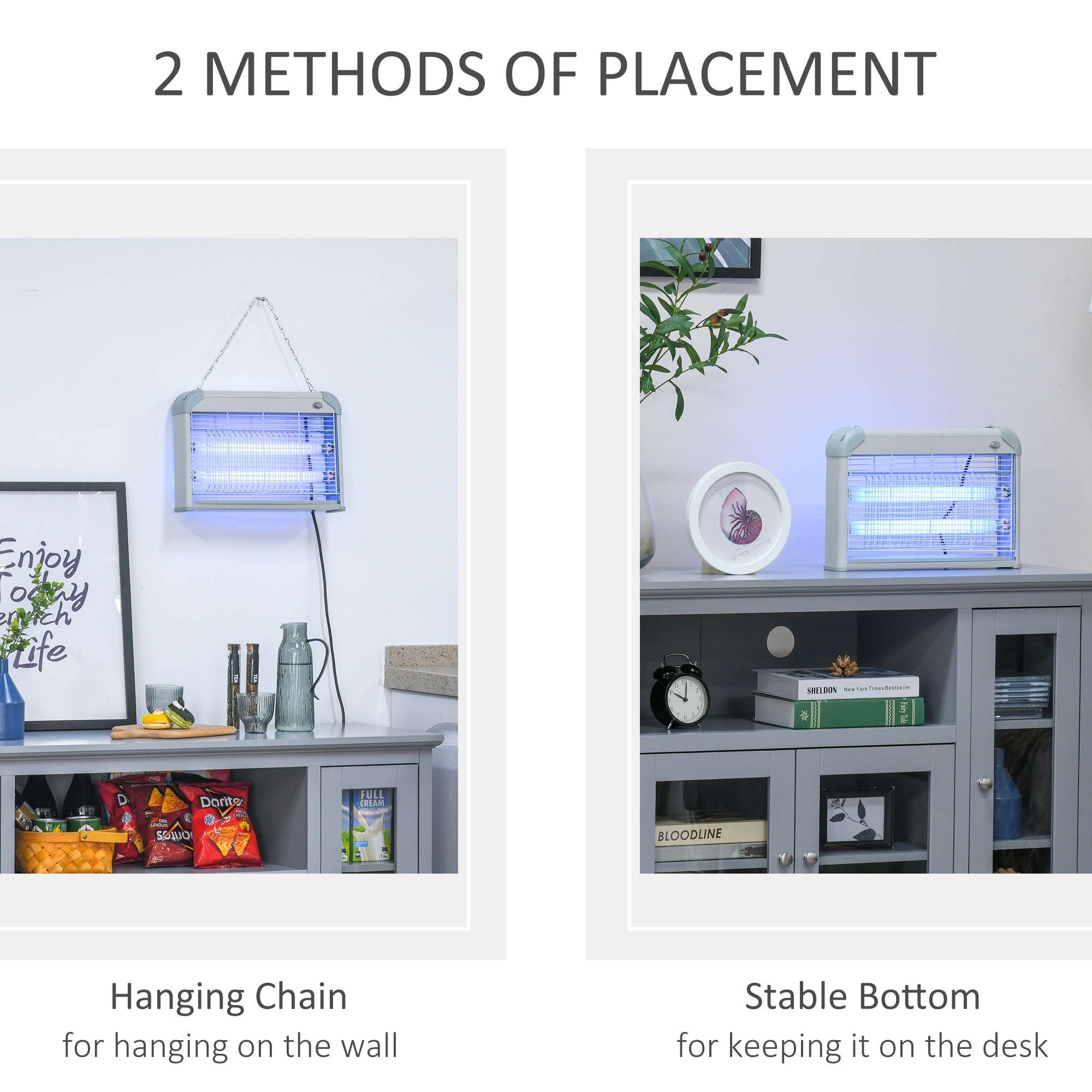 Outsunny Electric Fly Zapper, 20W Electric Fly Killer, Wall Hanging Bug Zapper Indoor & Outdoor Attracting Insect Mosquito Killer, Grey