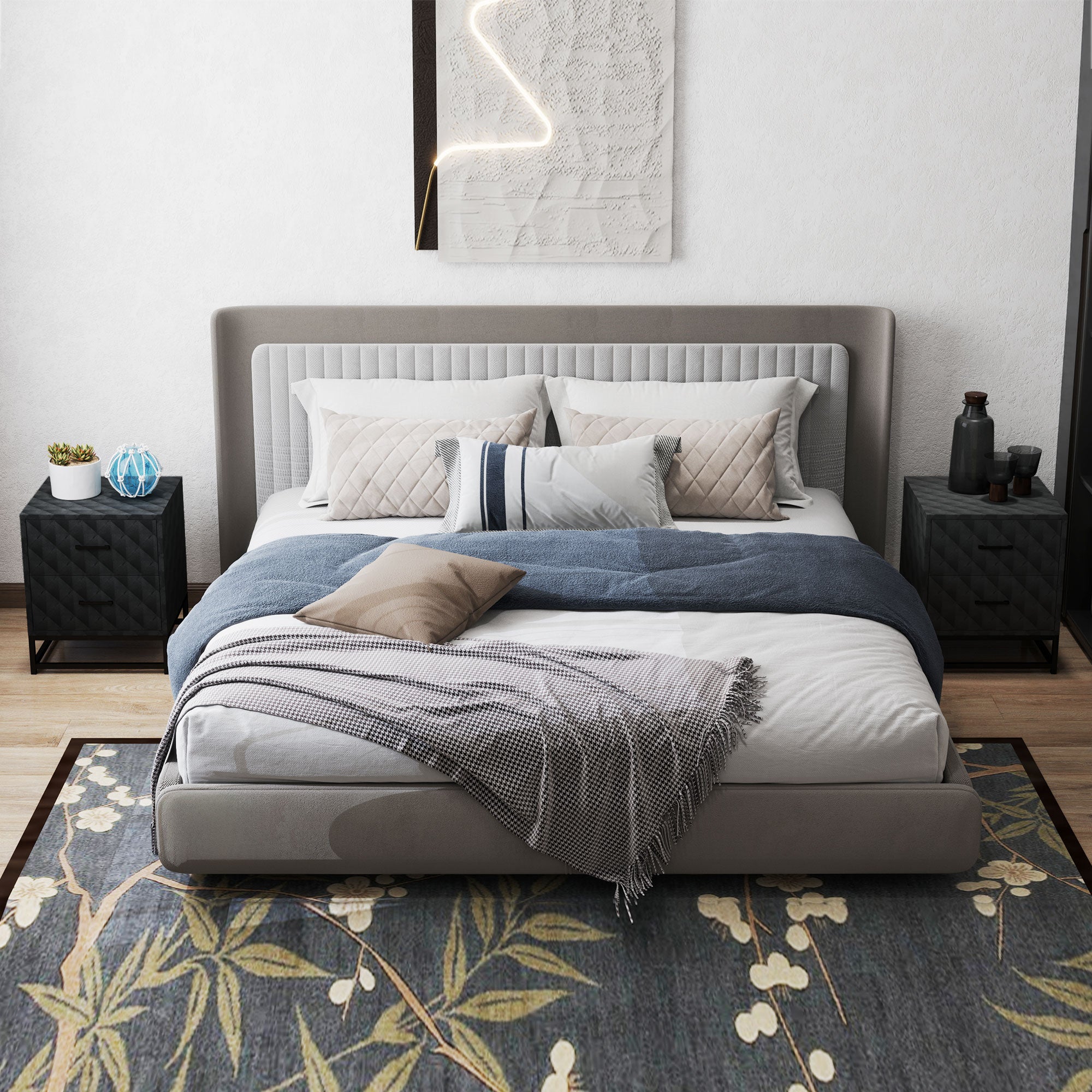 HOMCOM Bedside Tables Set of 2, Modern Bedside Table Nightstand with 2 Drawers, Bedside Cabinet Sofa Side Table with Storage, Steel Legs for Bedroom, Living Room, Black