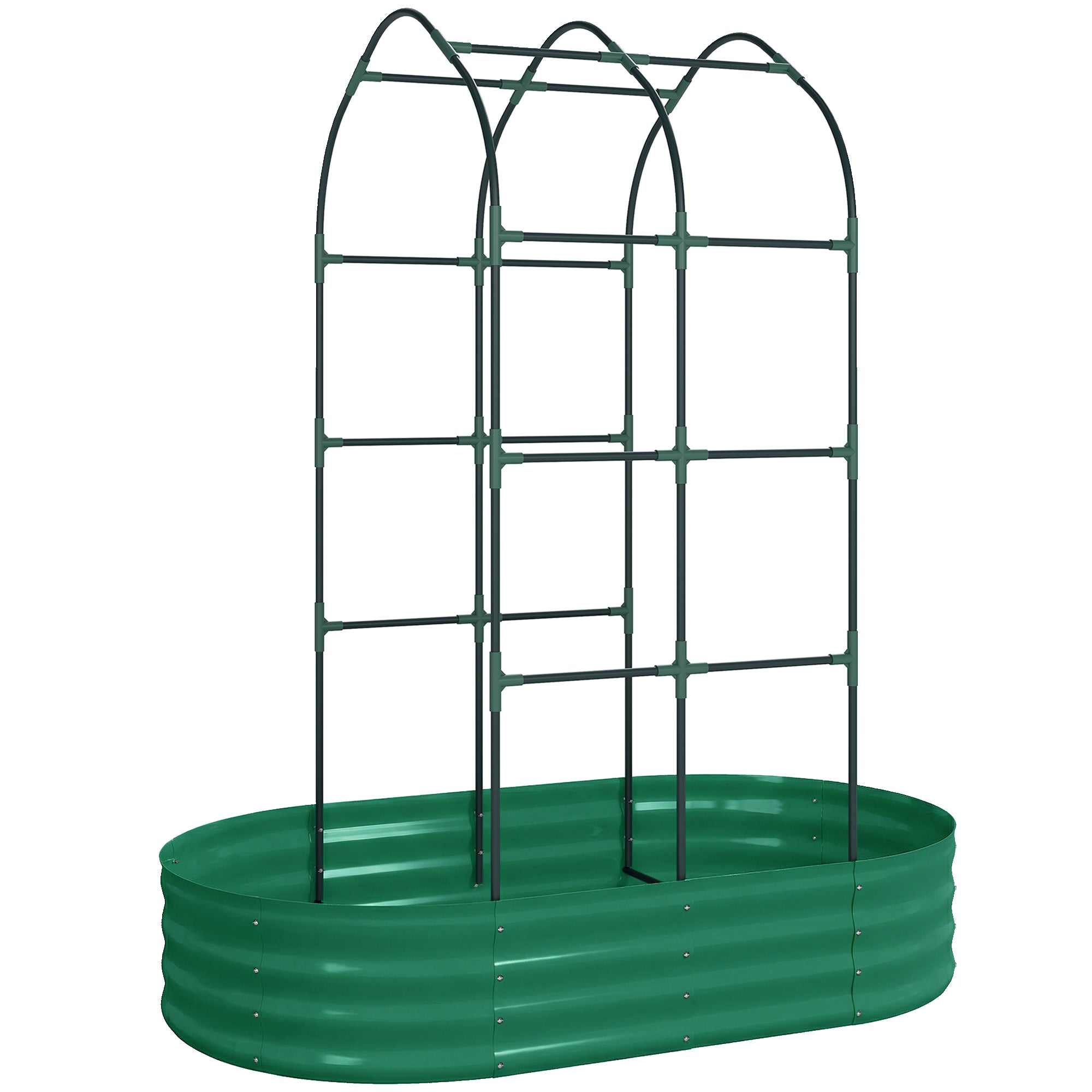 Outsunny Galvanised Raised Garden Bed with Arched Trellis, 5 x 3 x 6ft Metal Raised Bed for Garden with Open Bottom, Green