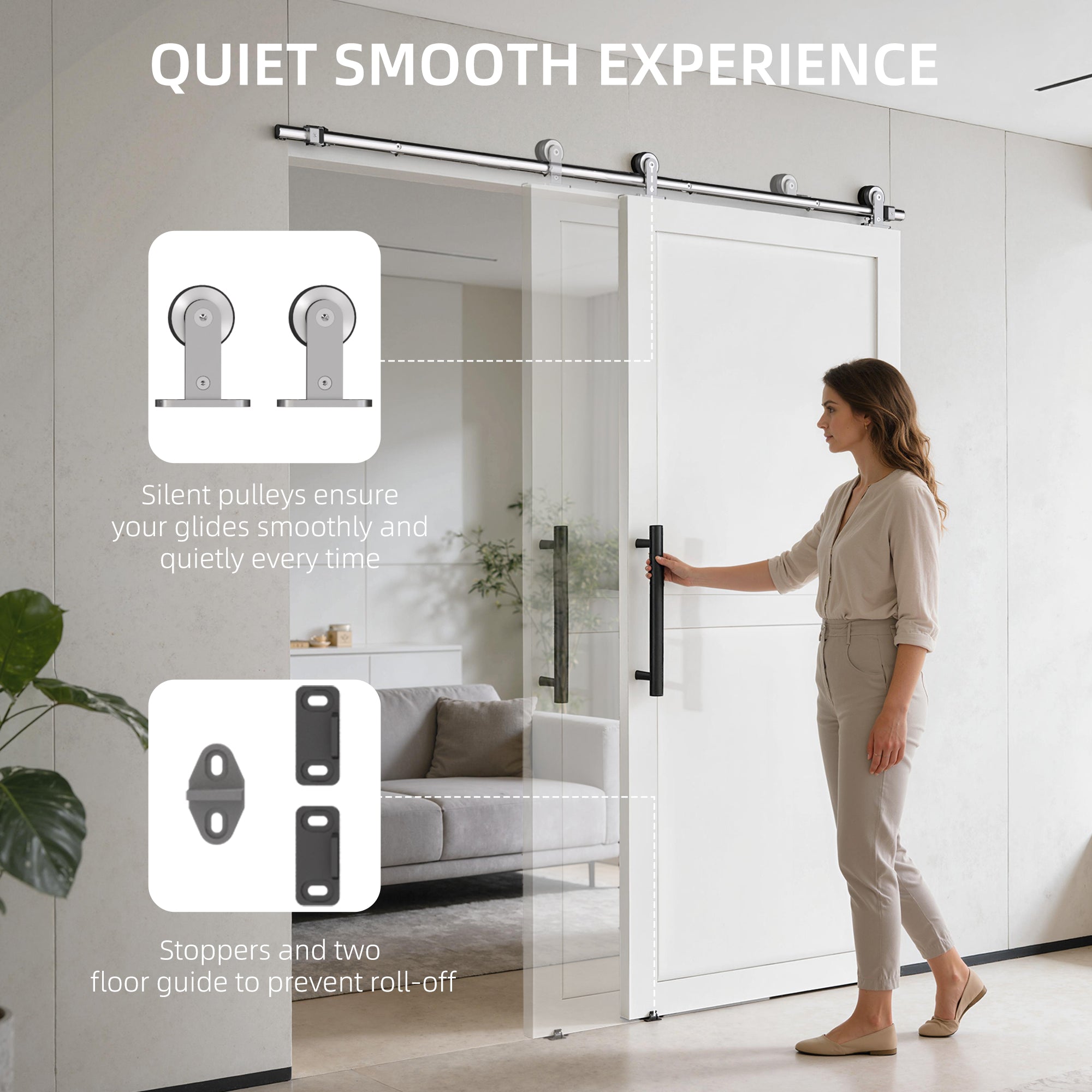 HOMCOM Sliding Door Hardware Kit Smooth Quiet 304 Stainless Steel for 200cm Track Sliver Tone