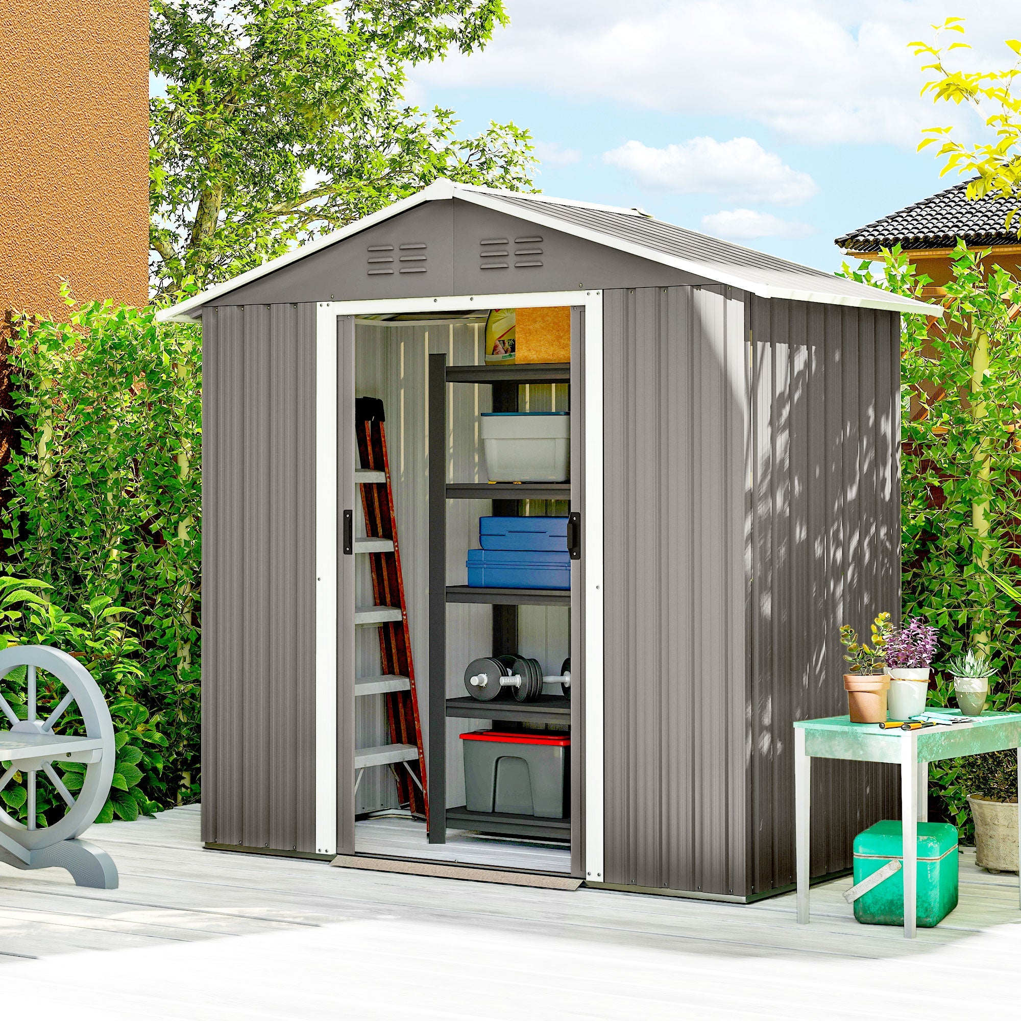 Outsunny 6.5 x 3.5ft Metal Garden Storage Shed - Light Grey