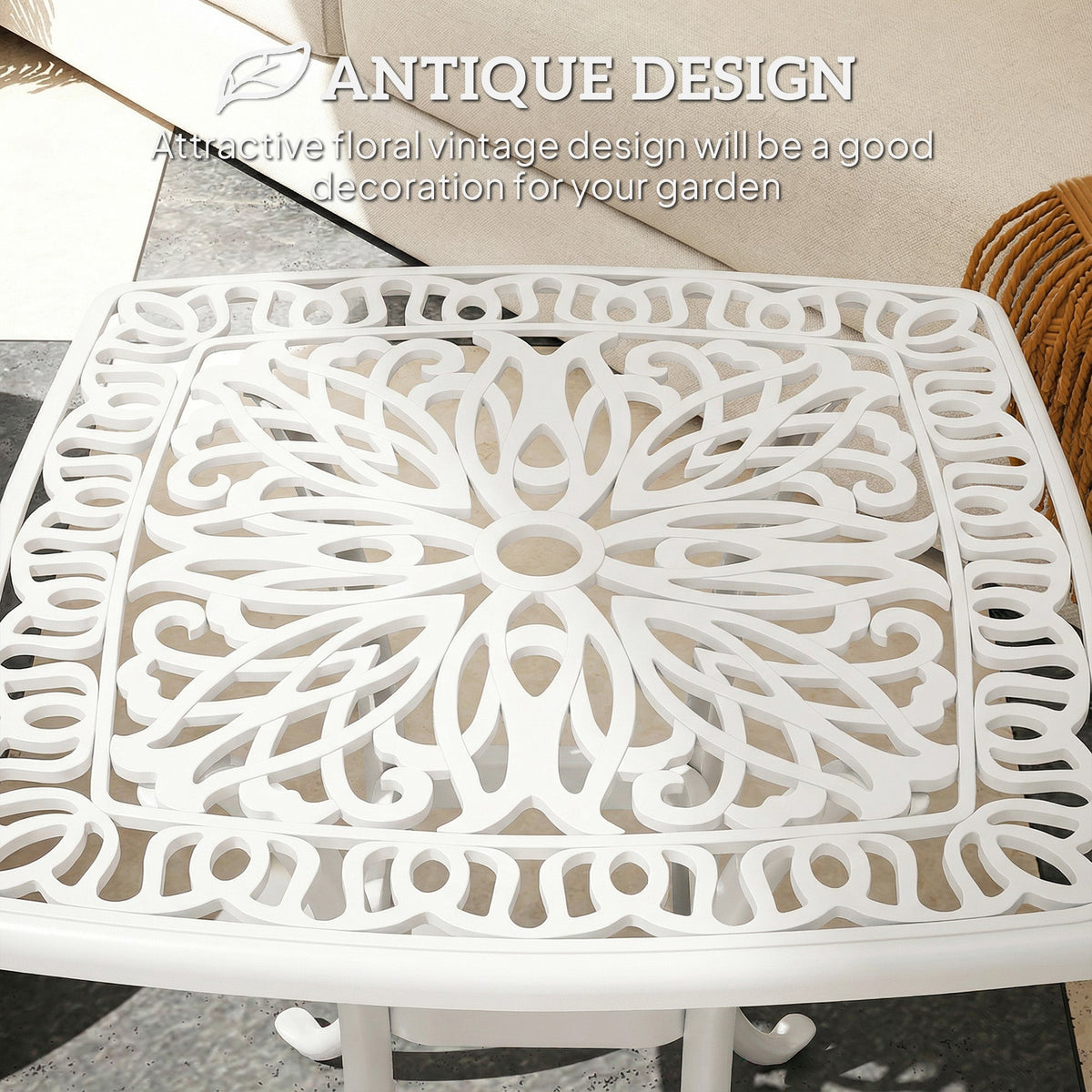 Outsunny Outdoor Garden Table with 38mm Dia. Umbrella Hole, Cast Aluminium Patio End Table with Anti-slip Foot Pads for Garden