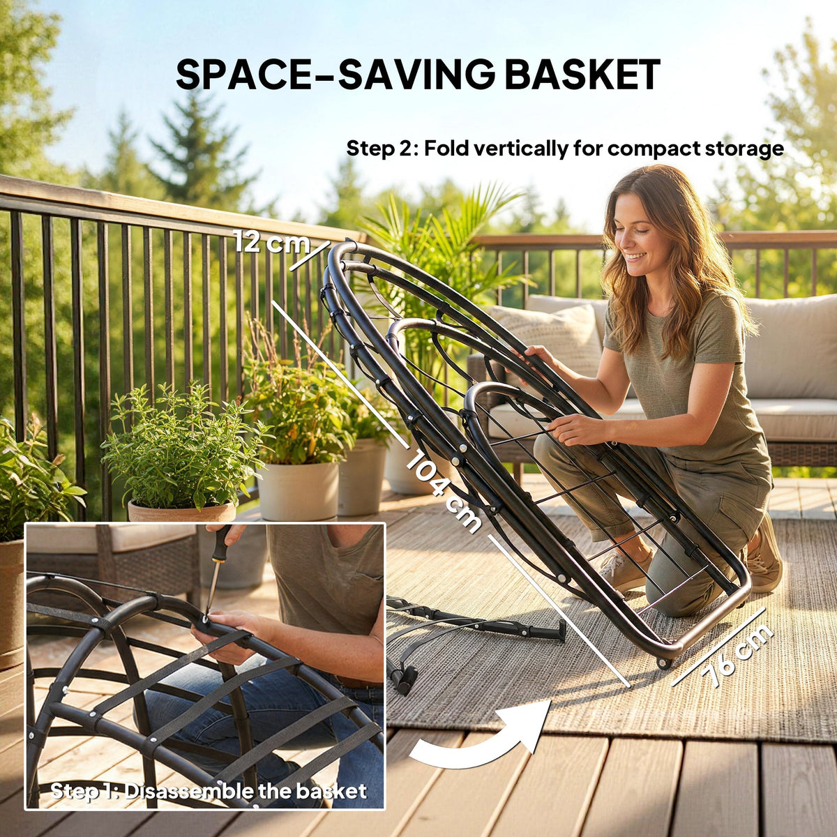 Outsunny Hanging Egg Chair, Indoor Outdoor Swinging Hammock Chair with Stand, Foldable Basket, Side Pocket, Dark Grey