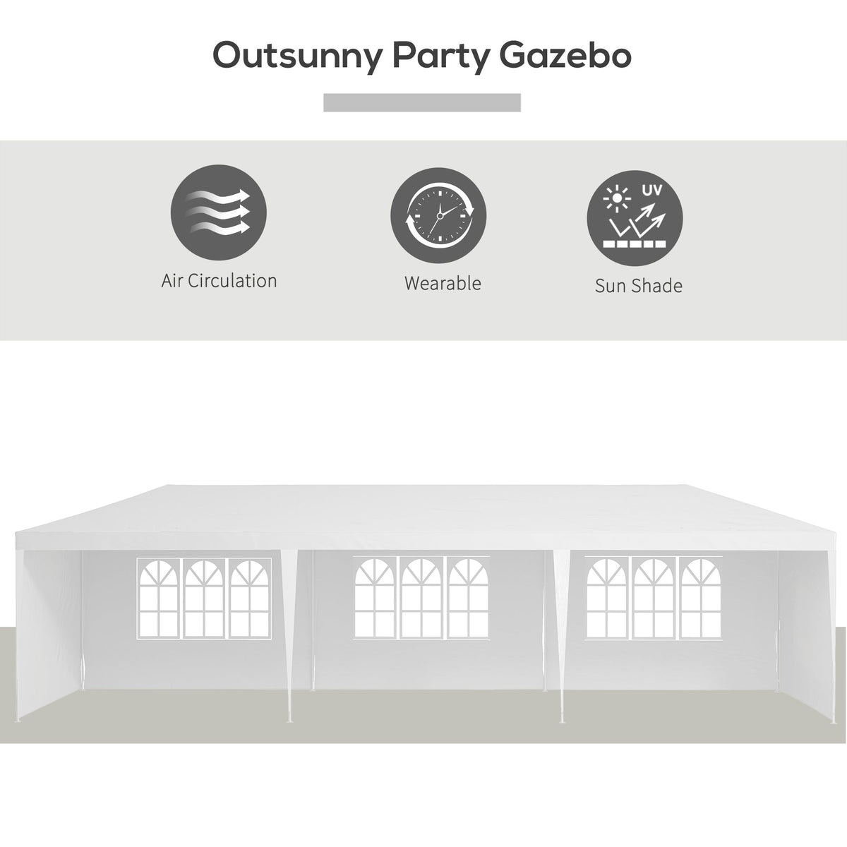 Outsunny Garden Gazebo 9 x 3 Marquee Party Wedding Tent Canopy, White