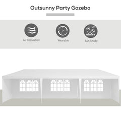 Outsunny Garden Gazebo 9 x 3 Marquee Party Wedding Tent Canopy, White