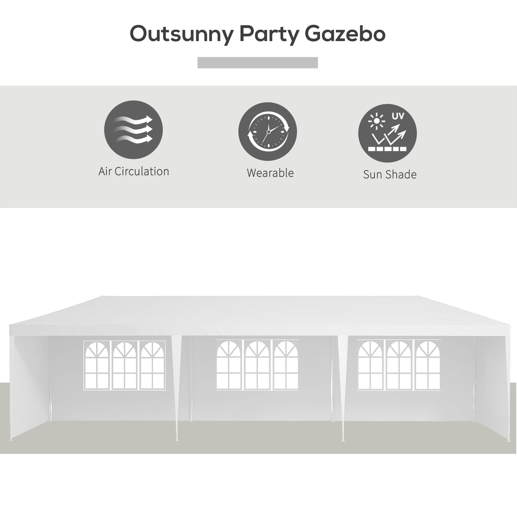 Outsunny Garden Gazebo 9 x 3 Marquee Party Wedding Tent Canopy, White