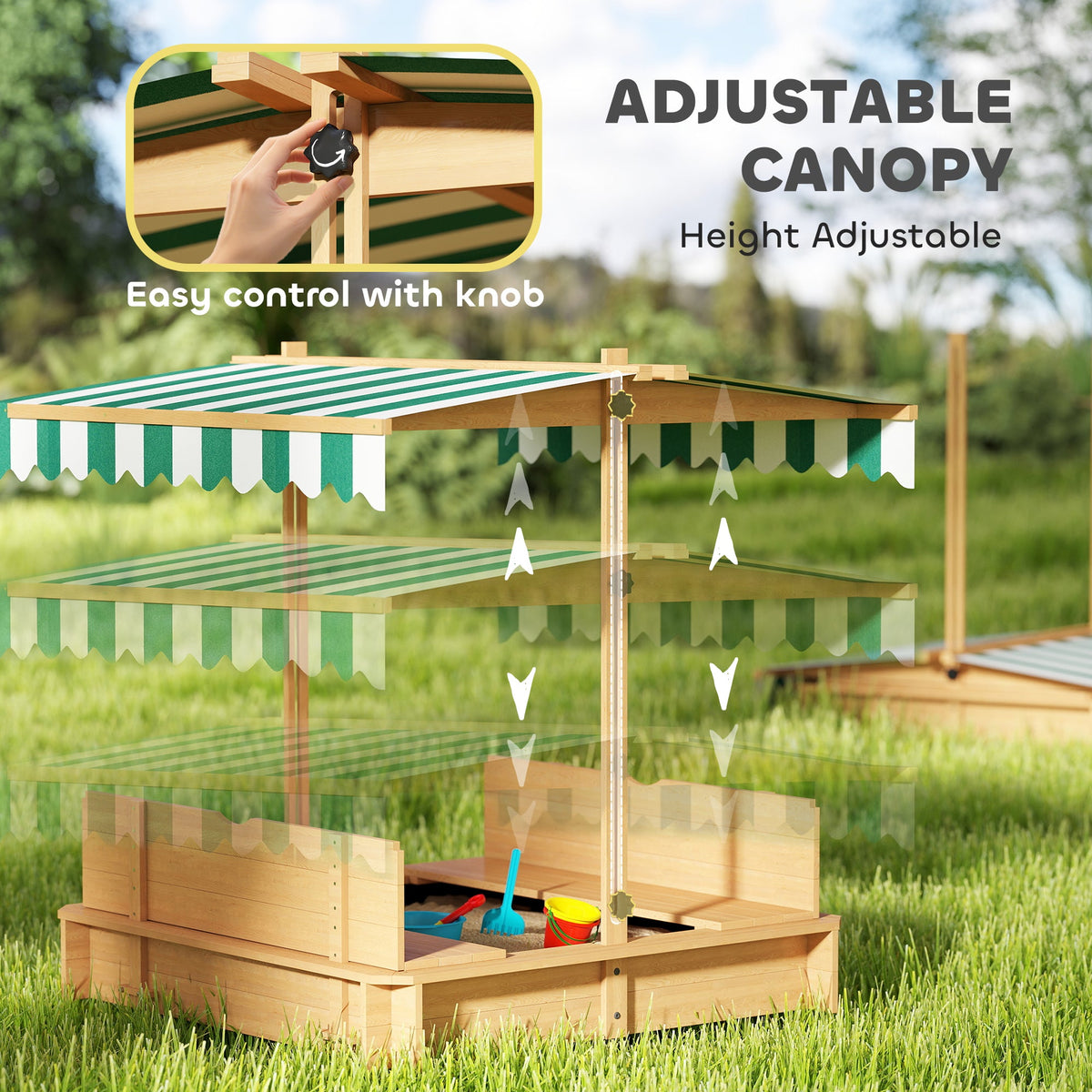Outsunny Kids Square Wooden Sandpit, Children Sandbox Outdoor Playset