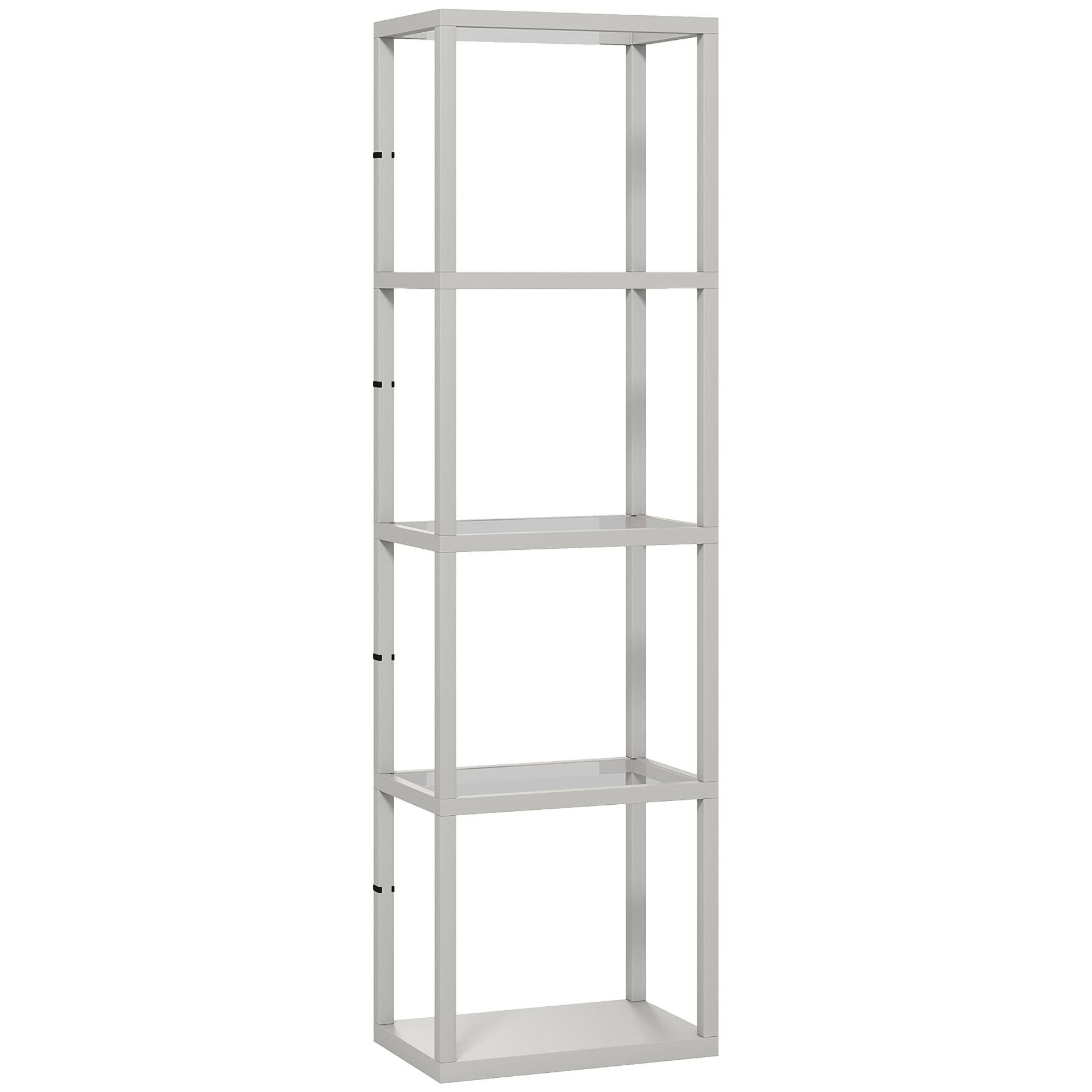 HOMCOM LED Floor Lamp with Glass Shelves, 4 Layers Dimmable Tall Standing Lamp, Modern Column Shelf Floor Light for Living Room, Bedroom, Office, Grey