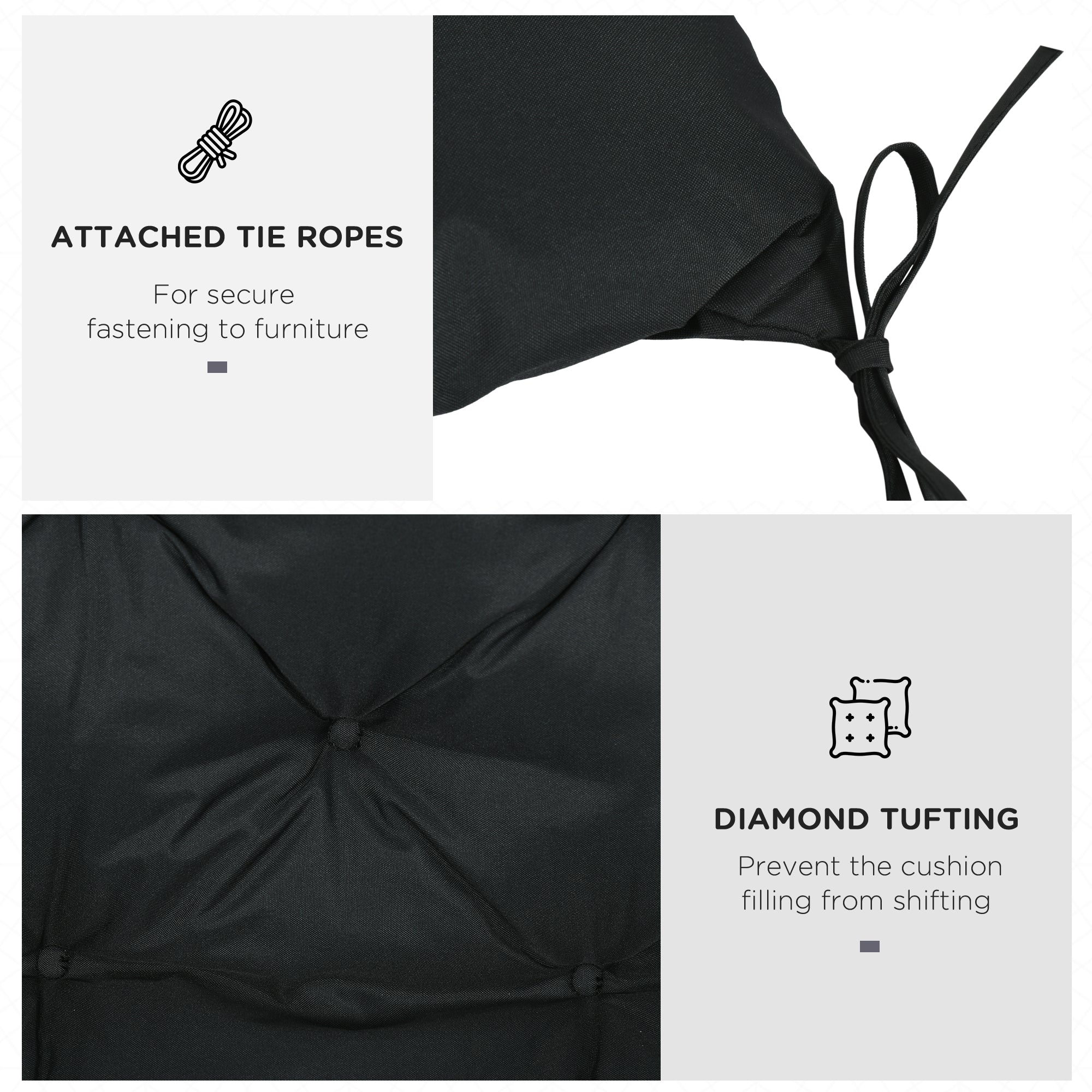 Outsunny 2 Seater Bench Pad, Garden Chair Cushion with Back and Ties for Indoor and Outdoor Use, 98 x 100 cm, Black