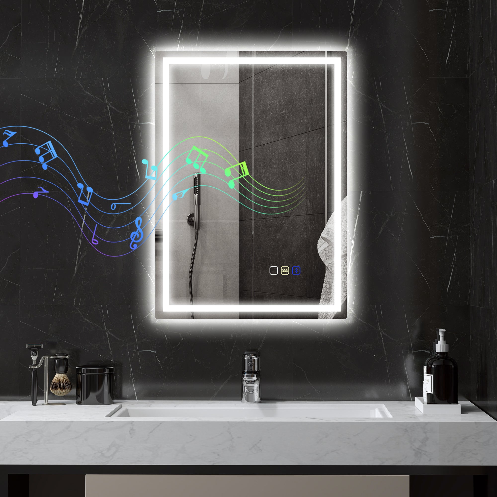 HOMCOM 50 x 70 cm Anti-Fog LED Bathroom Mirror, with Bluetooth - Silver Tone