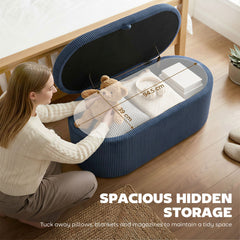 HOMCOM Storage Ottoman, Corduroy Upholstered Ottoman Storage Box with Padded Seat, 105 x 51 x 49 cm, Blue