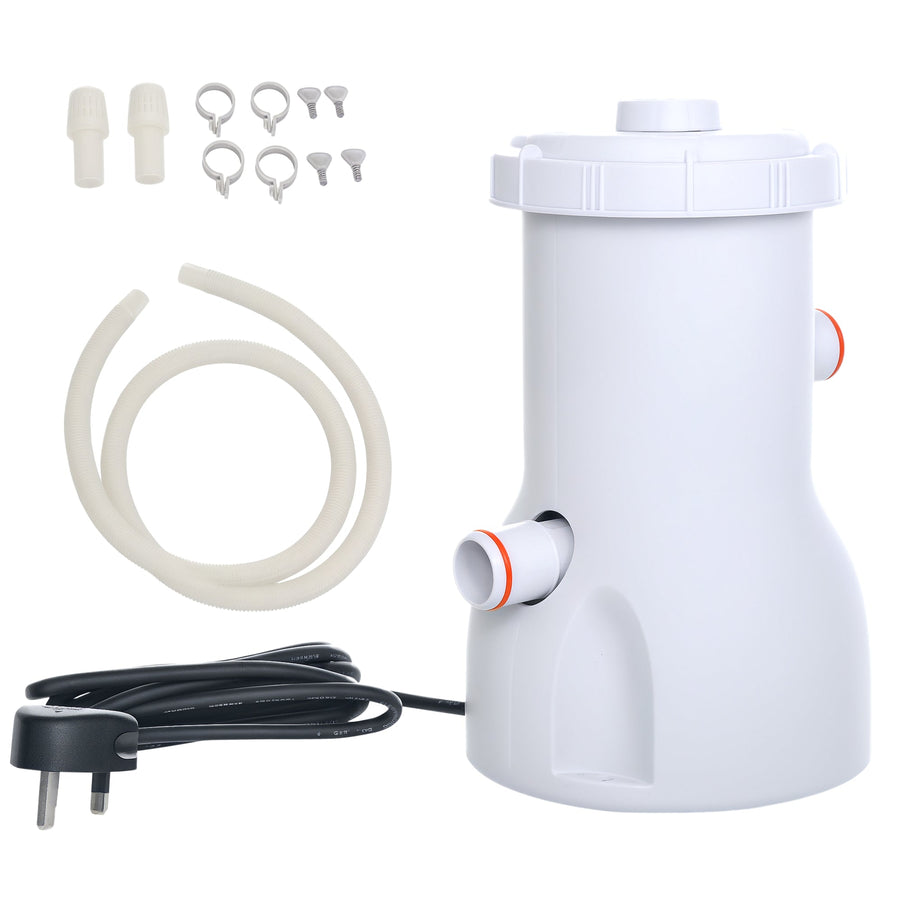Outsunny Cartridge Filter Pump for 13'-15' Above Ground Pools, 800GPH (3028 LPH) Swimming Pool Filter Pump with Hose and Hose Clamps, White
