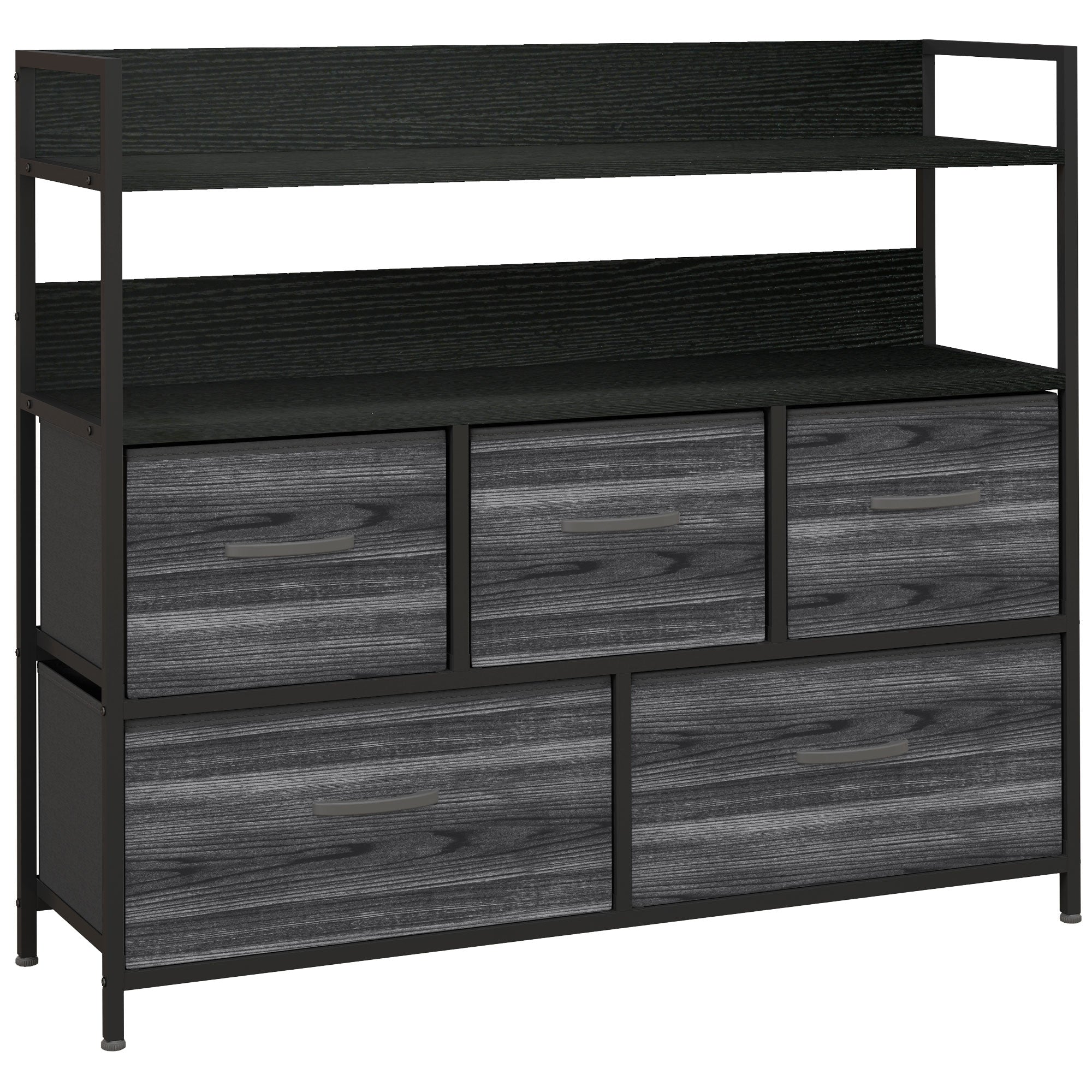 HOMCOM Rustic Chest of Five Fabric Drawers - Black