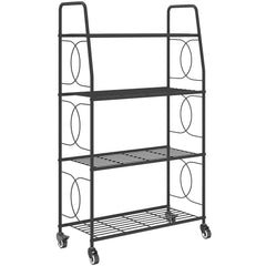 Outsunny 4-Tier Metal Plant Stand, Heavy Duty Ladder Shelf Potted Plants Display Rack with Lockable Wheels