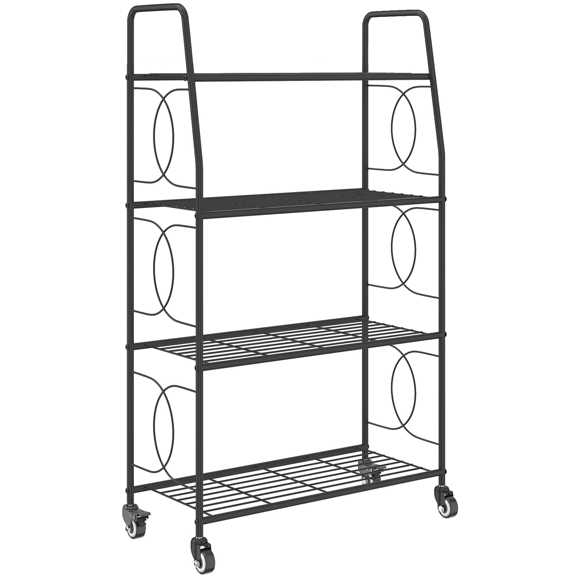 Outsunny 4-Tier Metal Plant Stand, Heavy Duty Ladder Shelf Potted Plants Display Rack with Lockable Wheels